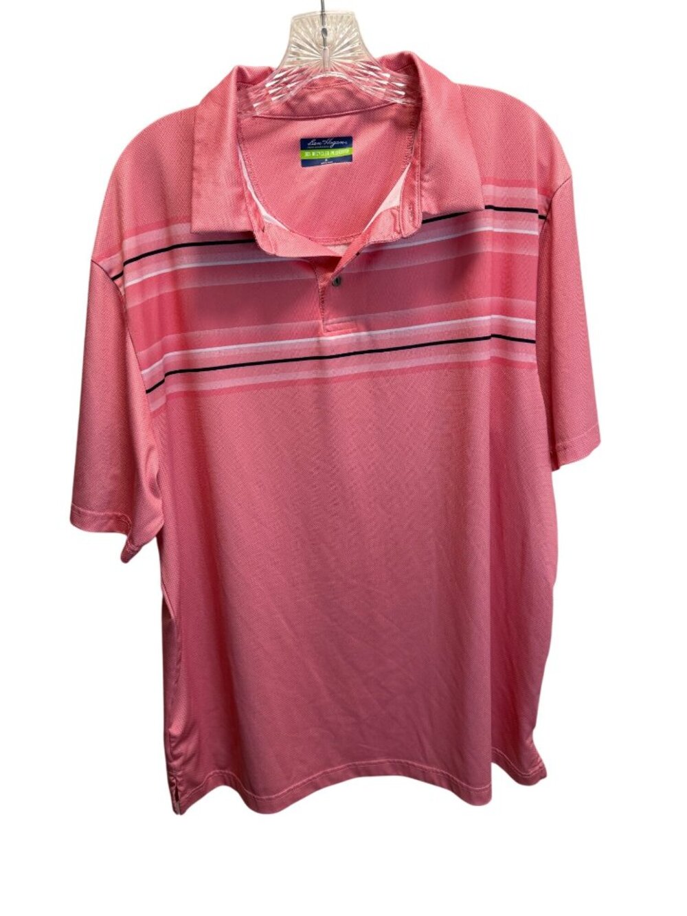 Ben Hogan Performance Mens Pink Striped Polo Shirt XL Recycled Polyester